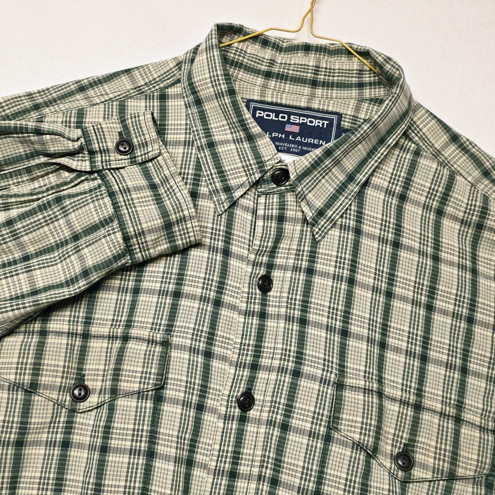 Polo Sport Ralph Lauren Button Down Shirt Men's XL Green Plaid Long Sleeve